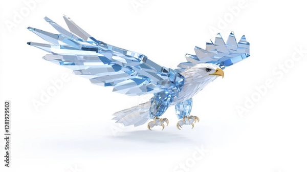 Obraz stunning crystal eagle sculpture with intricate blue wings and fierce expression, symbolizing strength and freedom