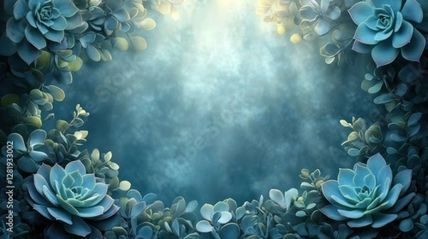 Fototapeta Succulents frame, misty background, design element