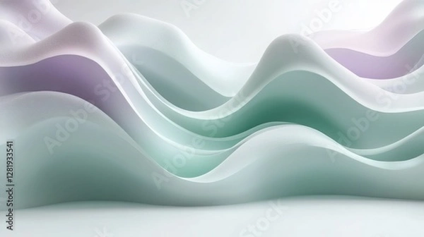 Fototapeta Abstract Flowing Layers. Abstract layers and lines softly flow in a calming and serene pale green and purple gradient, forming gentle hills.