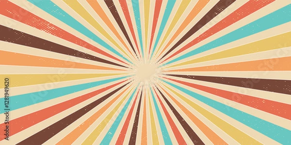 Fototapeta Groovy retro swirl burst, summer and carnival background.