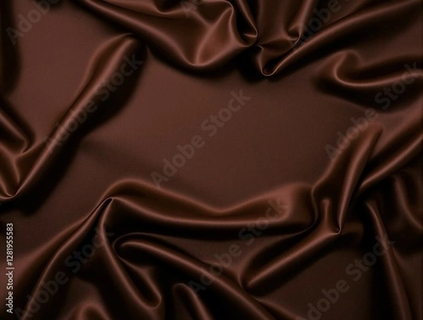 Obraz Brown satin fabric, wavy abstract satin cloth texture pattern, top view brown drapery silk fabric luxury background