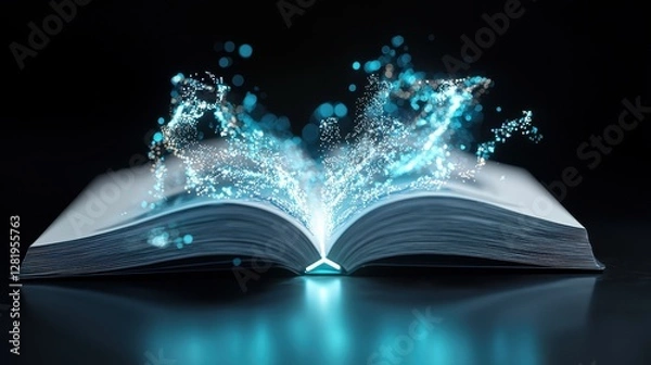Fototapeta Open Book with Magical Light Burst and Sparkling Particles Effect