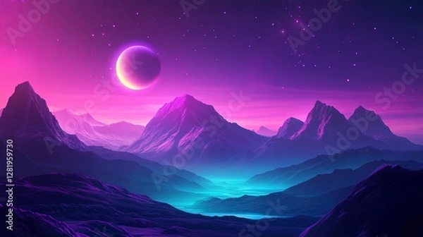 Fototapeta Dark purple and teal cosmic gradient, softly glowing with a sci-fi aesthetic