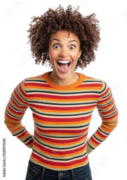 Obraz Colorful Striped Sweater on Person with Curly Hair
