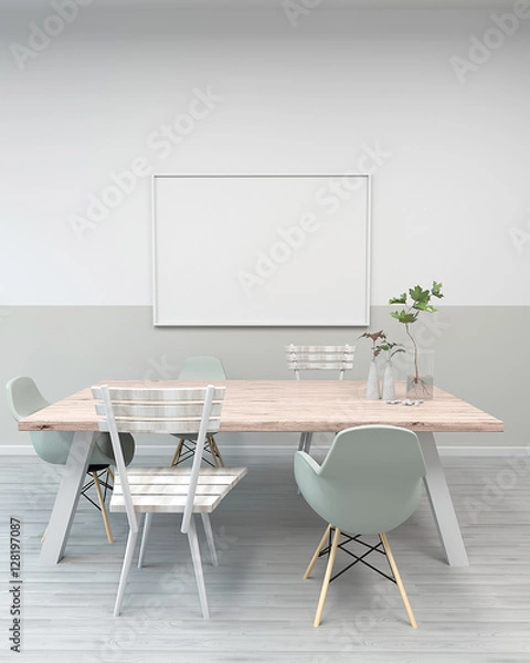 Fototapeta Interior mockup. Blank frame on wall