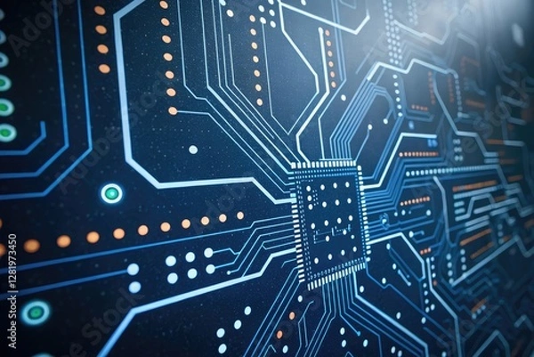 Fototapeta High-Tech Microchip on Circuit Board