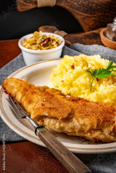 Fototapeta Fried cod fillet.