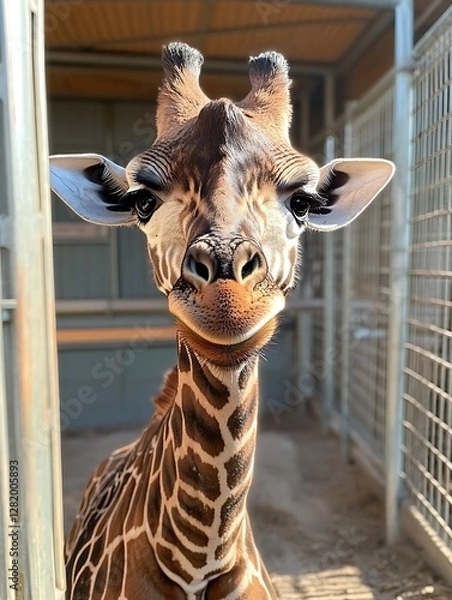 Obraz Baby giraffe in enclosure
