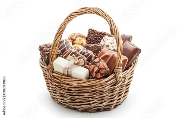 Fototapeta Assorted chocolates in a wicker basket.