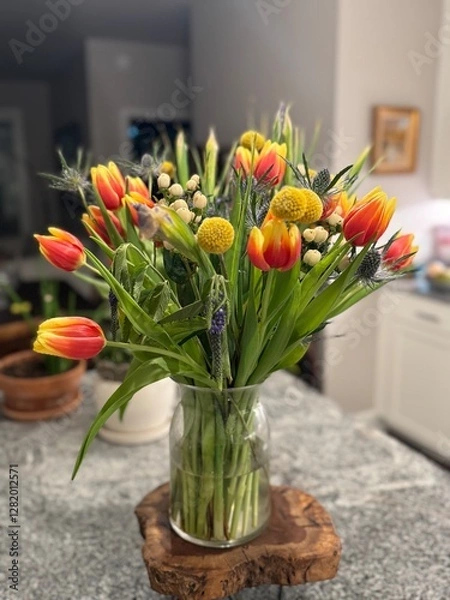 Fototapeta Assorted tulips tabletop arrangement