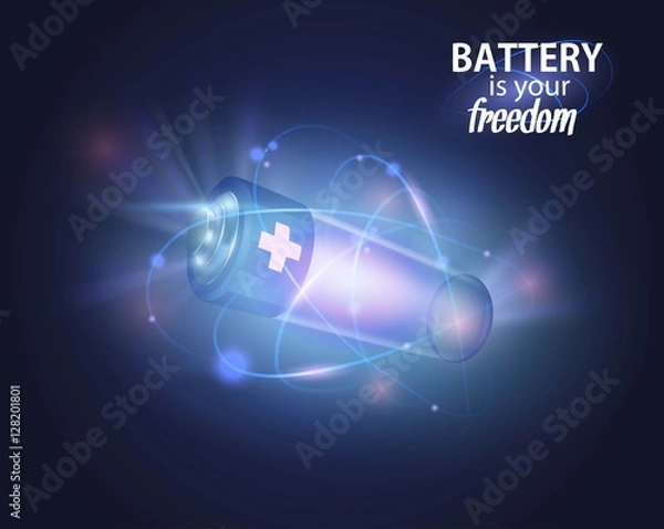 Obraz Power battery, full charge with lighting. Alternative energy.
