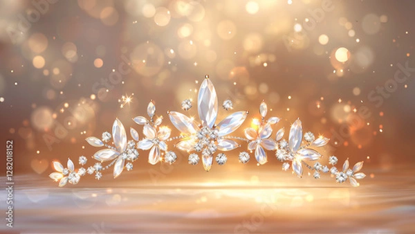 Obraz A stunning tiara adorned with sparkling diamonds, set against a luxurious gold background that enhances its beauty