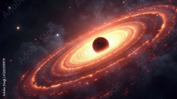 Fototapeta A black hole ejecting powerful plasma jets, radiant beams of energy stretching across millions of light-years, a mesmerizing display of cosmic power in a distant galaxy.