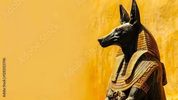 Obraz Anubis jackal god statue, border, background wallpaper, blank in the middle, minimalism, negative space, used for postcard template