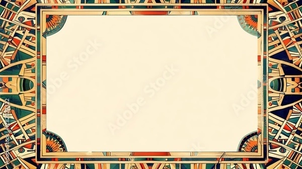 Fototapeta Egyptianstyle mosaic mirrors, border, background wallpaper, blank in the middle, minimalism, negative space, used for postcard template