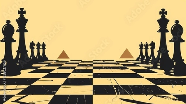 Obraz Egyptianthemed chess set, border, background wallpaper, blank in the middle, minimalism, negative space, used for postcard template