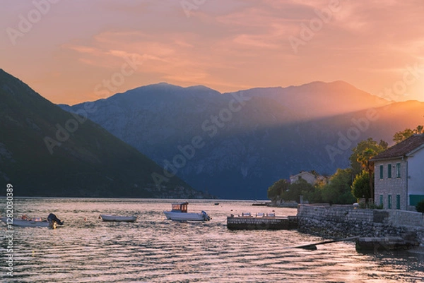 Obraz sea sunset on mountains background