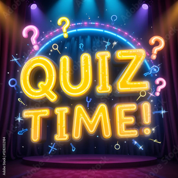 Fototapeta Quiz Time Neon Sign on Stage.