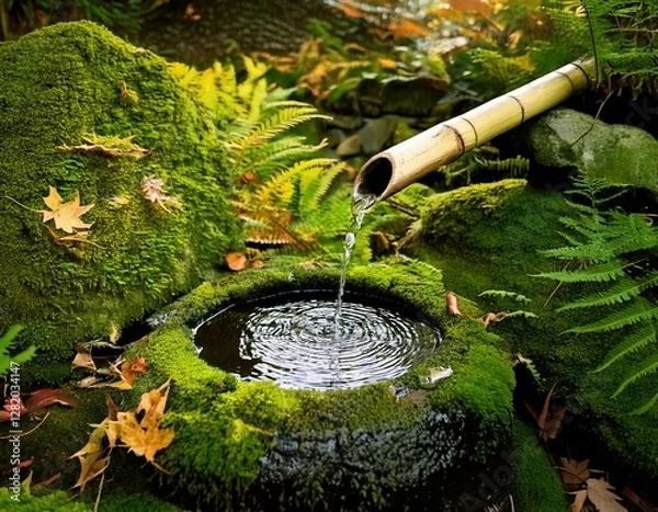 Fototapeta Generated iTitle: Traditional Japanese Bamboo Water Fountain in a Serene Garden

