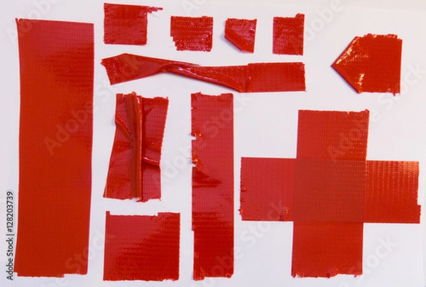 Obraz Collection of red duct tape pieces 