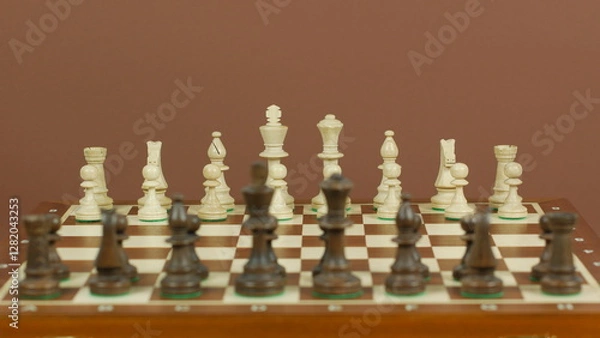Fototapeta Arrangement of figures on the chessboard at the beginning of the game.