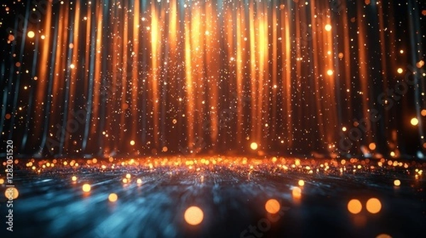 Fototapeta Sparkling stage lights cascading down curtain
