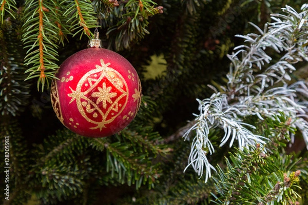 Fototapeta Closeup on Christmas tree decoration over festive background