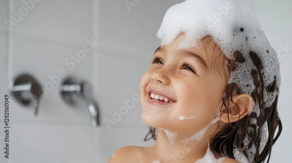 Fototapeta Child smiling after shower with a smile bubble above head