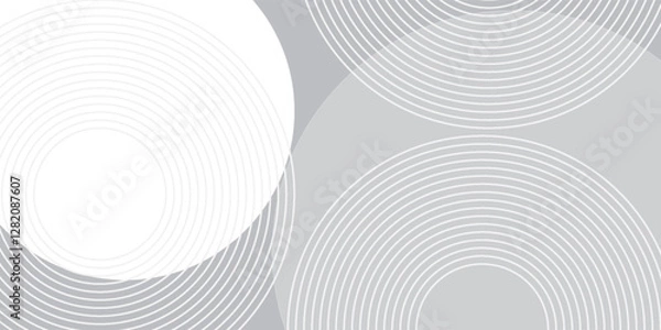 Obraz White geometric abstract background overlap layer on bright space with lines effect decoration. Modern graphic design element circles style concept for banner, modern vector arts