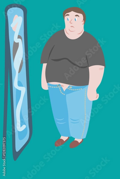 Obraz fat man and mirror