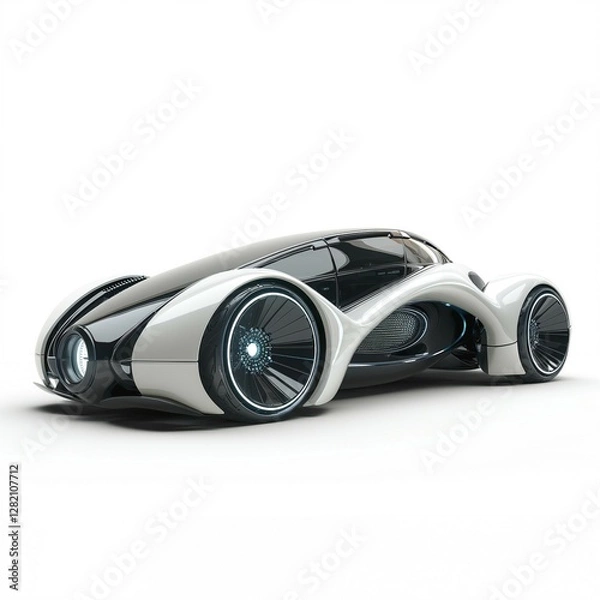 Fototapeta Futuristic concept car design in sleek black and white, showcasing innovative curves and advanced technology.