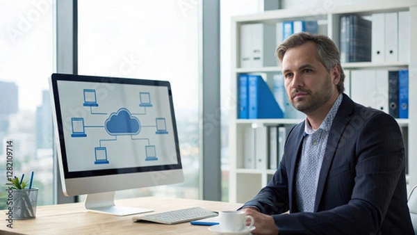 Fototapeta Business & Corporate concept, Business leader developing strategies with cloud technology in office