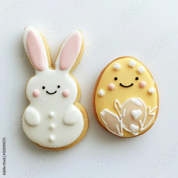 Fototapeta Easter cookies (bunny and egg-shaped) on a white background
