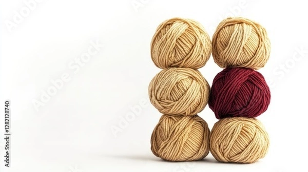 Fototapeta Warm hued thick wool yarn balls stacked creatively for crafting projects