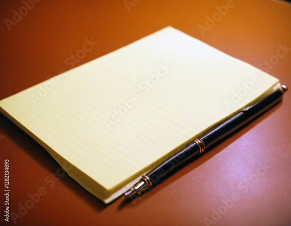 Fototapeta A notepad and a pen on the table.