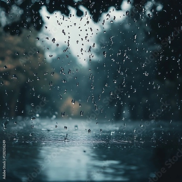 Obraz Raindrops on window with city lights high resolution picture