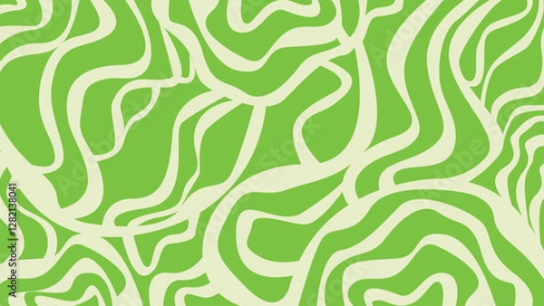 Fototapeta A seamless abstract background with organic flowing lines in vibrant green and cream. Inspired by nature, this dynamic background is perfect for wallpapers, textiles, and modern graphic designs.