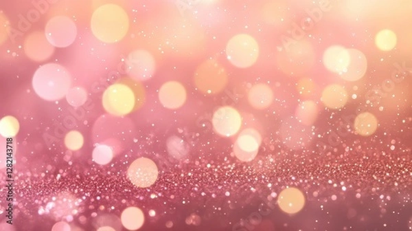 Fototapeta Soft pink glittering background filled with shimmering bokeh lights, creating a dreamy atmosphere.
