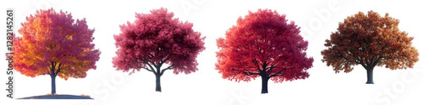 Fototapeta Autumn Trees with Vibrant Red and Orange Leaves - Isolated on Transparent Background