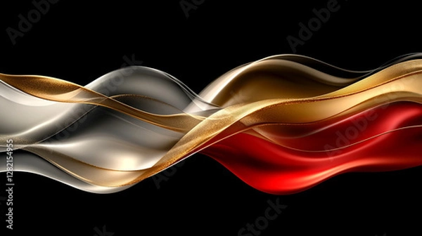 Fototapeta An abstract background blending black, dark brown, copper, sepia, red, orange, gold, yellow, and beige in a wavy, geometric pattern. Featuring color gradient, ombre effect, and grainy noise with shimm