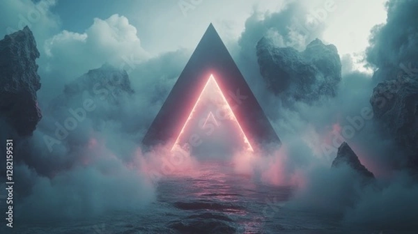 Fototapeta Surreal dreamscape of glowing geometric shapes, endless and mysterious, abstract and vibrant