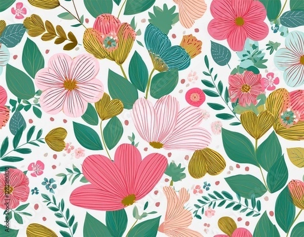 Fototapeta  illustration of a seamless floral pattern in spring for wedding anniversary birthday and party design for banner poster card invitation and scrapbook