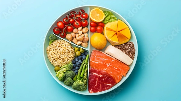 Obraz Macronutrient balance diagram with portioned meal examples