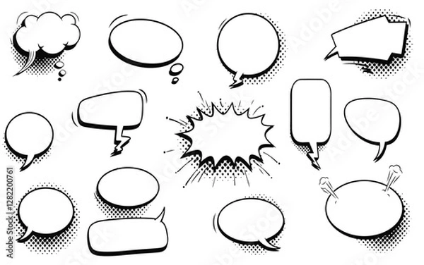 Fototapeta Hand drawn vector set of speech bubbles icons and labels