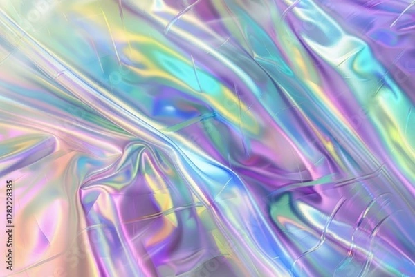 Fototapeta Experience a stunning display of colors as the holographic surface shimmers, revealing an enchanting palette of pastel tones and reflective textures