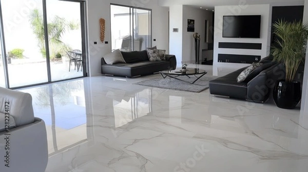 Obraz custom epoxy floor mimicking marble, realistic veins in white and grey with a polished finish, elegance for modern homes