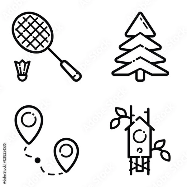 Fototapeta Park Flat Icon Set Isolated On White Background
