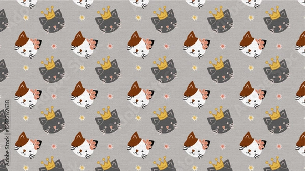 Obraz kawaii cat seamless pattern, vector graphic resources, 16:9 widescreen wallpaper / backdrop