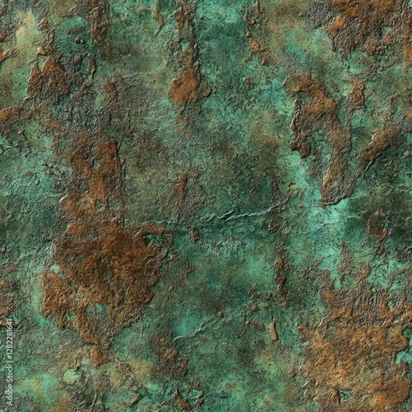 Fototapeta Seamless texture of oxidized bronze, rich green and brown patina with rough details
