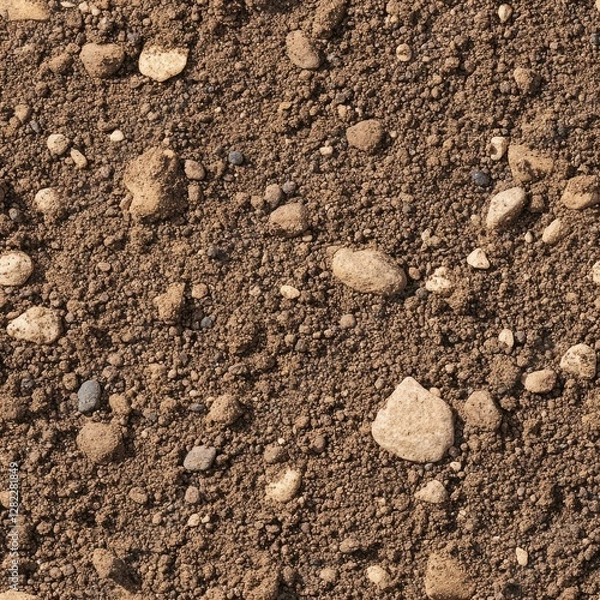 Fototapeta Seamless texture of sandy loam soil, earthy brown with fine grains and occasional pebbles